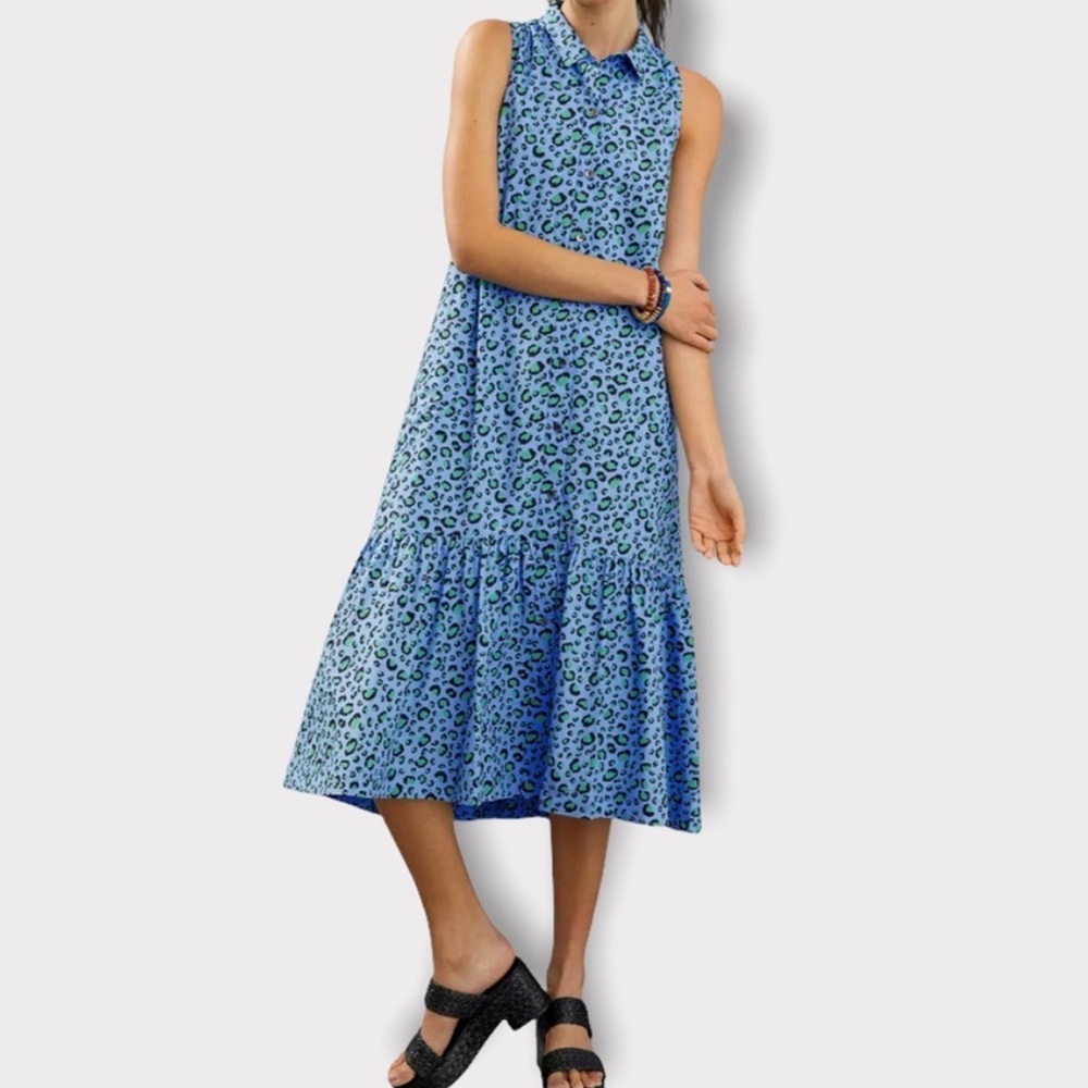 NWT Sz XSP Anthropologie Maeve Green Leopard Print Midi Dress